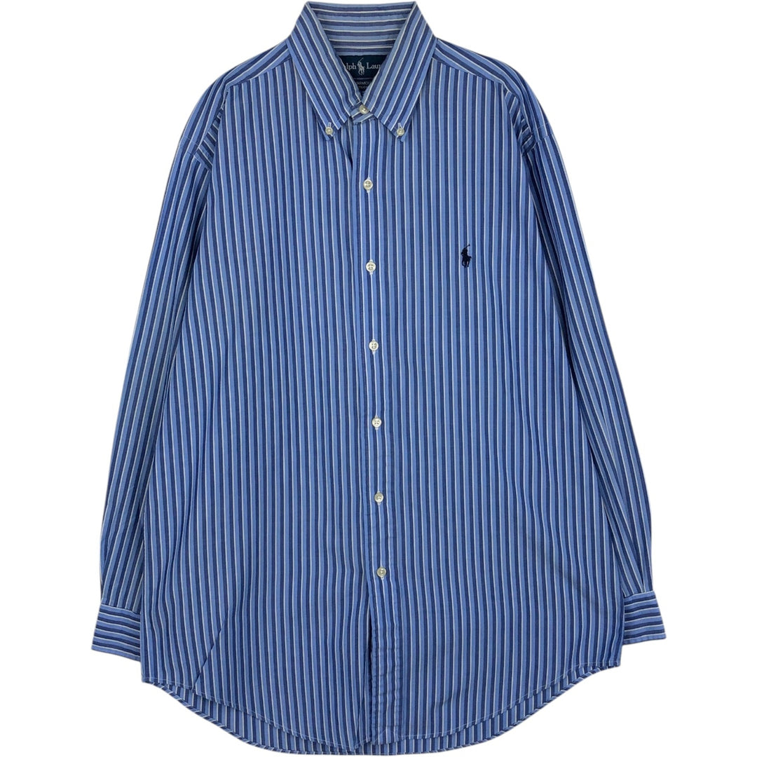Ralph Lauren YARMOUTH Long Sleeve Button-Down Striped Shirt, Men's M Size cotton blue type Vintage Second Hand