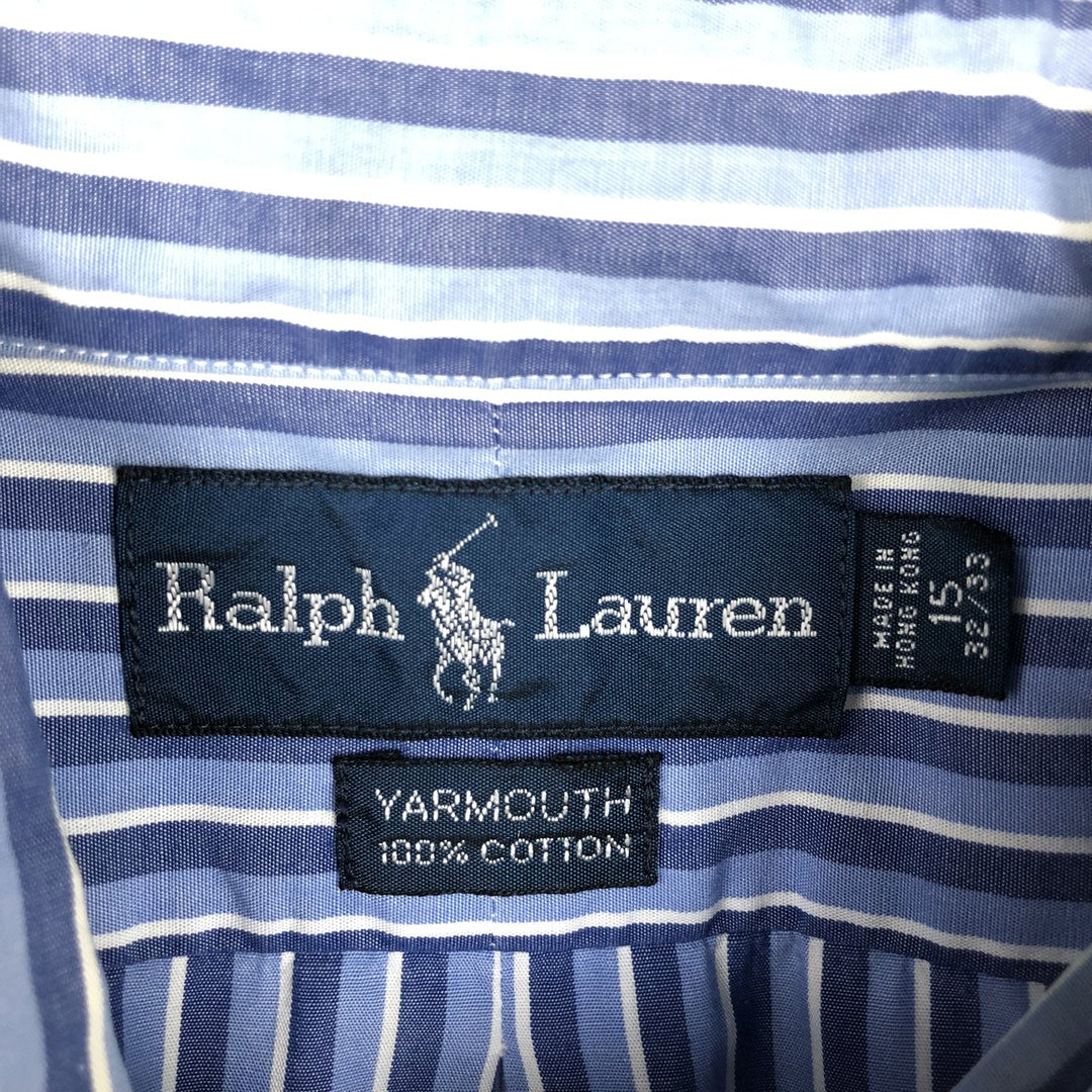 Ralph Lauren YARMOUTH Long Sleeve Button-Down Striped Shirt, Men's M Size cotton blue type Vintage Second Hand