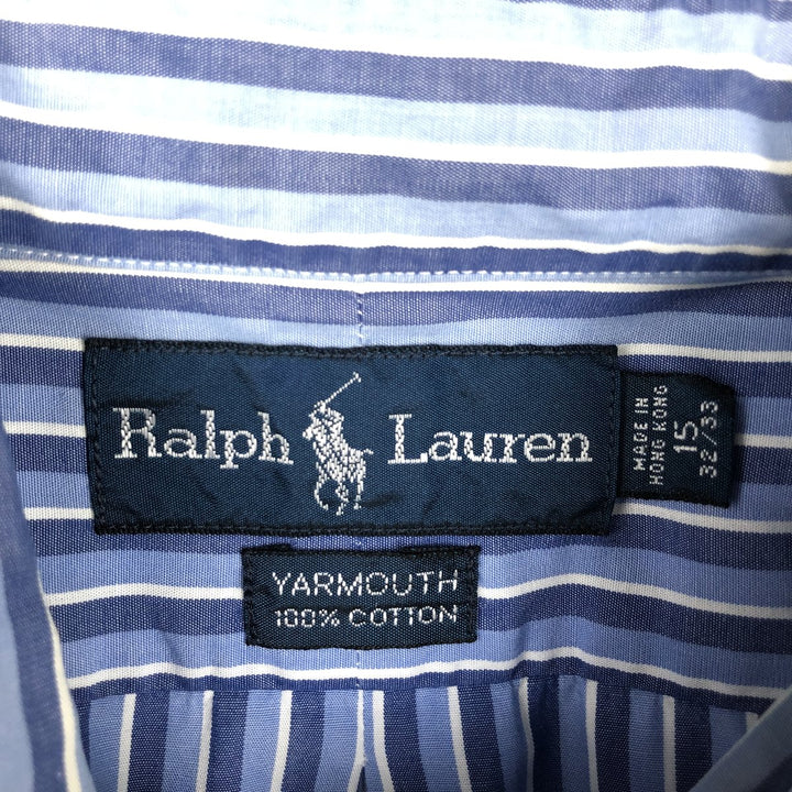 Ralph Lauren YARMOUTH Long Sleeve Button-Down Striped Shirt, Men's M Size cotton blue type Vintage Second Hand