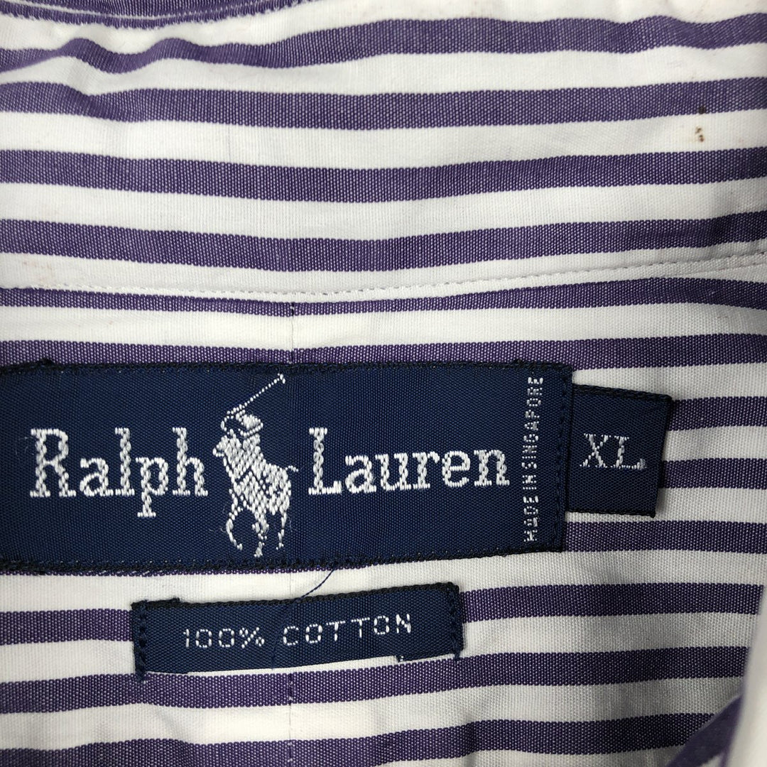 Ralph Lauren long sleeve button down striped shirt, men's XL size cotton purple type Vintage Second Hand
