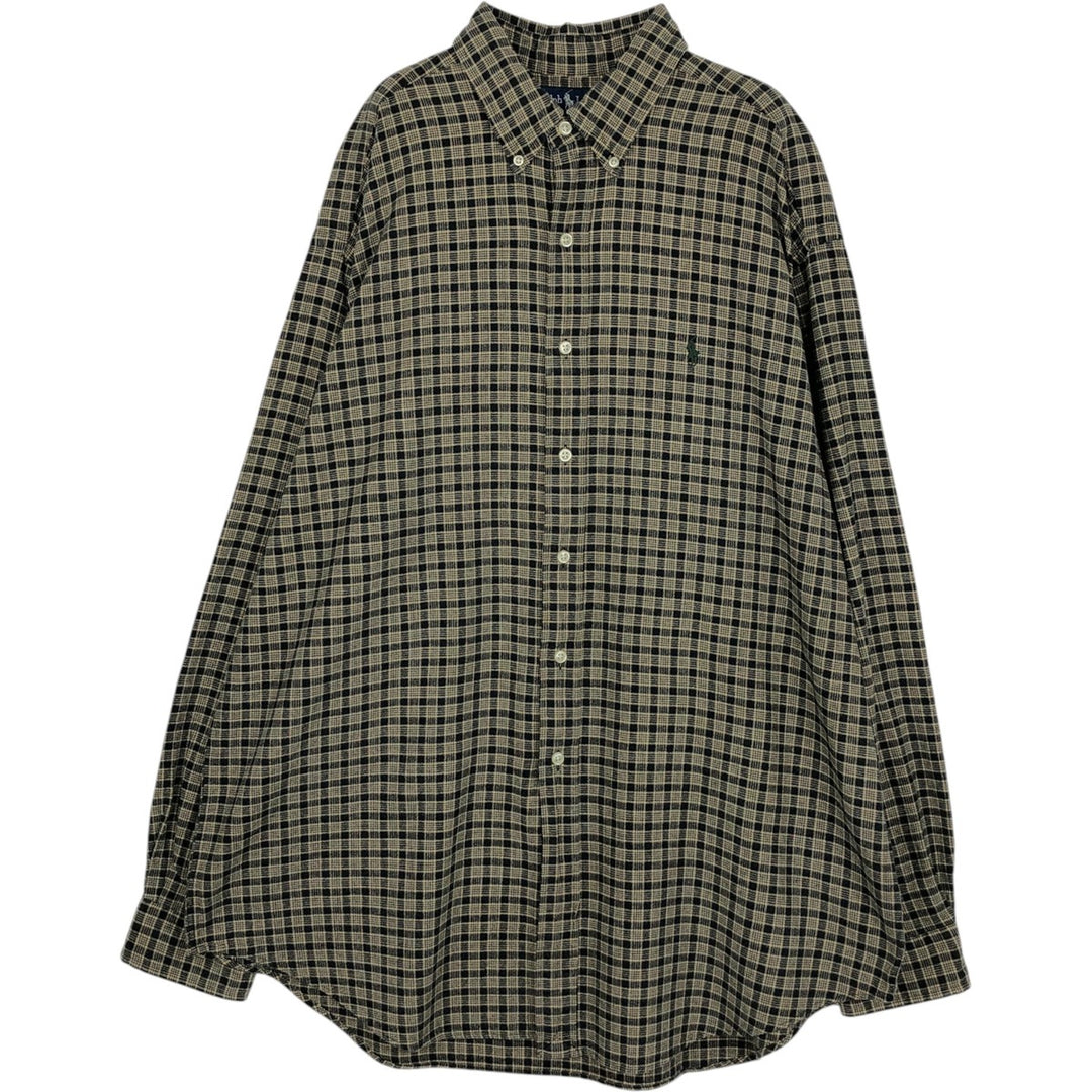 Ralph Lauren BLAKE long sleeve button down check shirt, men's XL size cotton Khaki type beige Vintage Second Hand