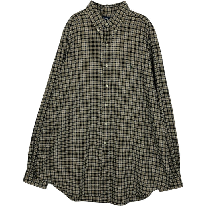 Ralph Lauren BLAKE long sleeve button down check shirt, men's XL size cotton Khaki type beige Vintage Second Hand