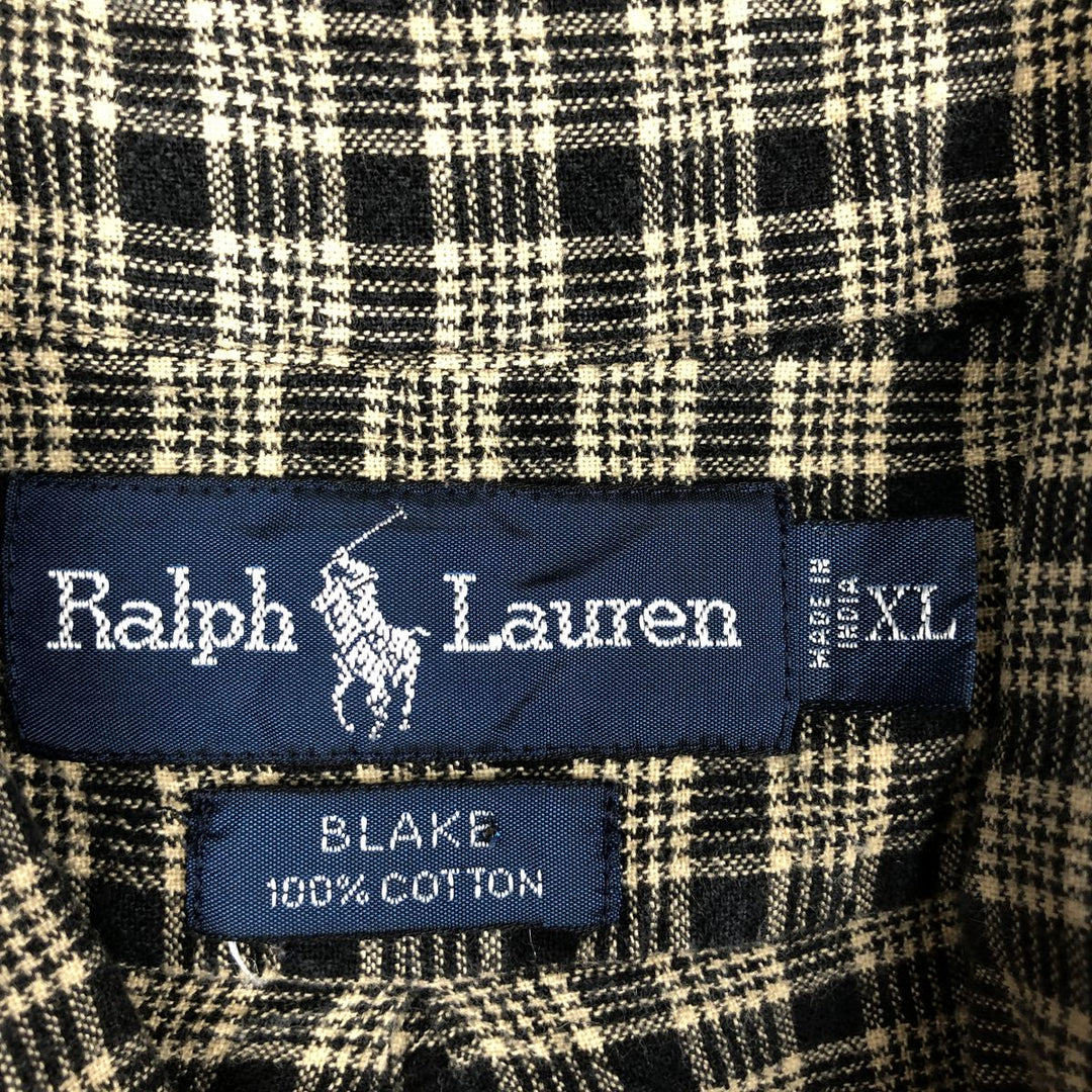 Ralph Lauren BLAKE long sleeve button down check shirt, men's XL size cotton Khaki type beige Vintage Second Hand