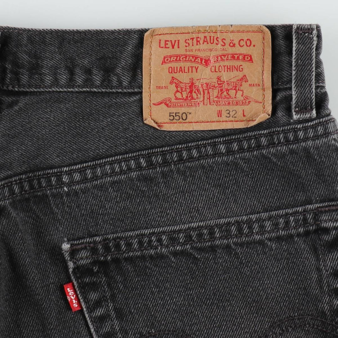 2000'S Levi's 550 Relaxed Fit Black Denim Shorts, Made in USA, Men's Size W34 (approx.) cotton black type Vintage Second Hand