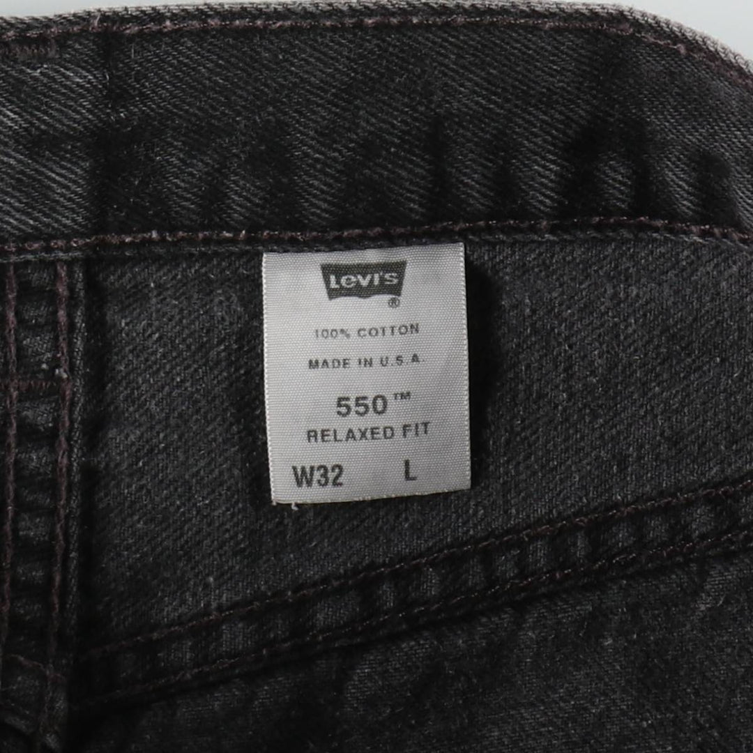 2000'S Levi's 550 Relaxed Fit Black Denim Shorts, Made in USA, Men's Size W34 (approx.) cotton black type Vintage Second Hand