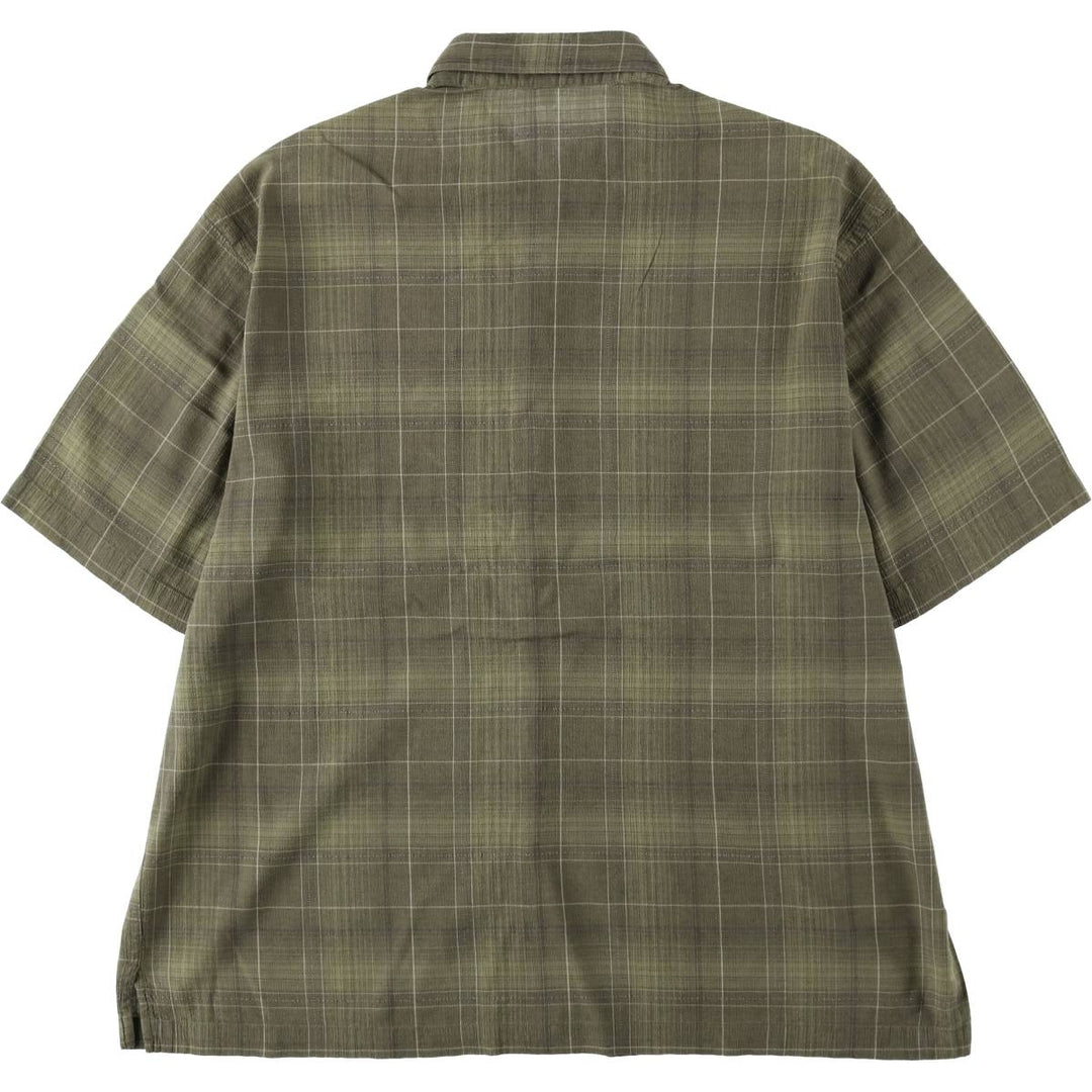 Perry Ellis short-sleeved cotton check shirt, boxy style, men's size L equivalent. cotton Khaki type Vintage Second Hand