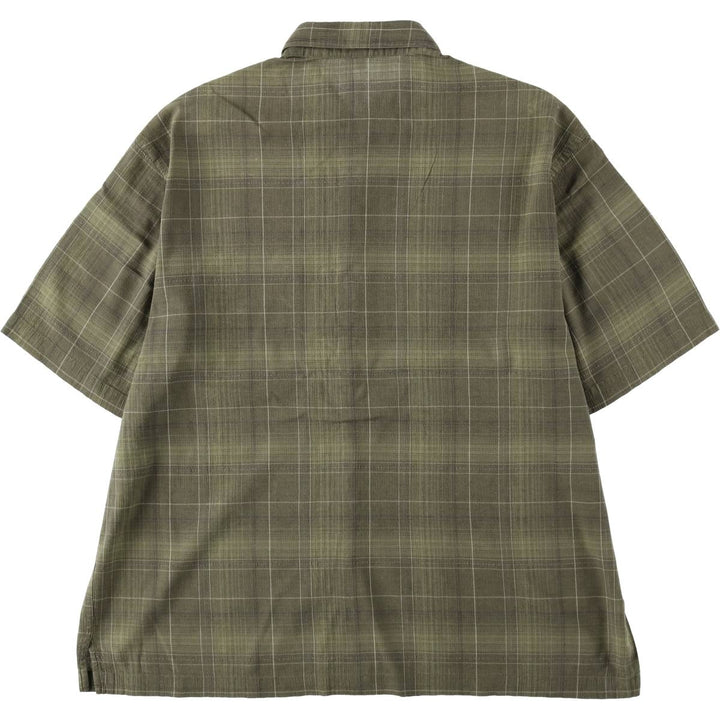 Perry Ellis short-sleeved cotton check shirt, boxy style, men's size L equivalent. cotton Khaki type Vintage Second Hand