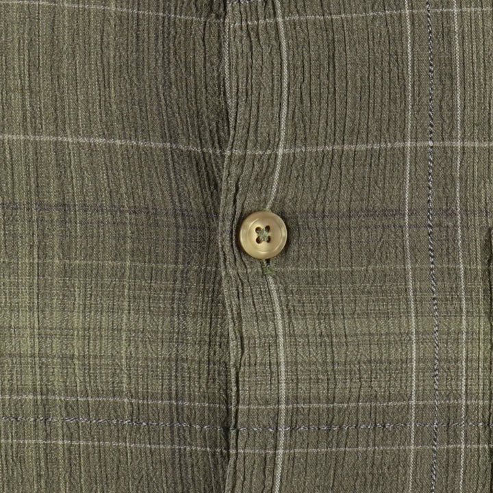 Perry Ellis short-sleeved cotton check shirt, boxy style, men's size L equivalent. cotton Khaki type Vintage Second Hand