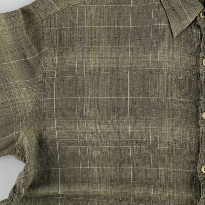 Perry Ellis short-sleeved cotton check shirt, boxy style, men's size L equivalent. cotton Khaki type Vintage Second Hand