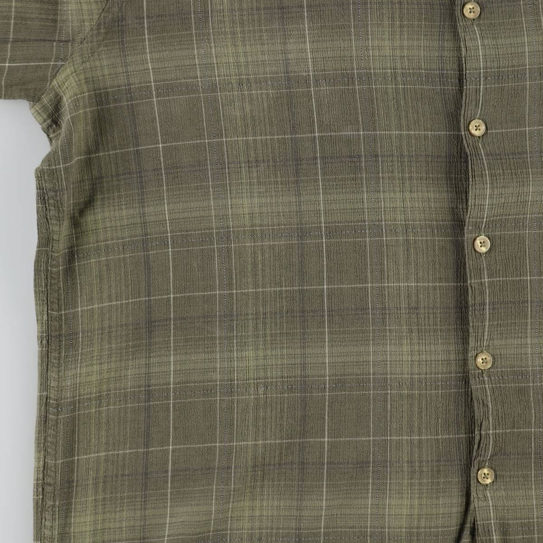 Perry Ellis short-sleeved cotton check shirt, boxy style, men's size L equivalent. cotton Khaki type Vintage Second Hand