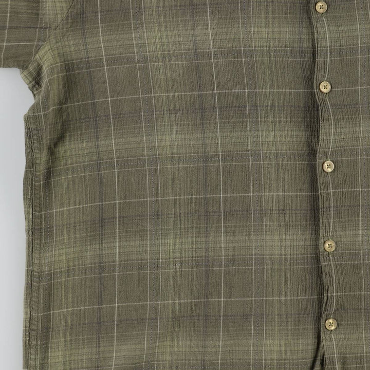 Perry Ellis short-sleeved cotton check shirt, boxy style, men's size L equivalent. cotton Khaki type Vintage Second Hand