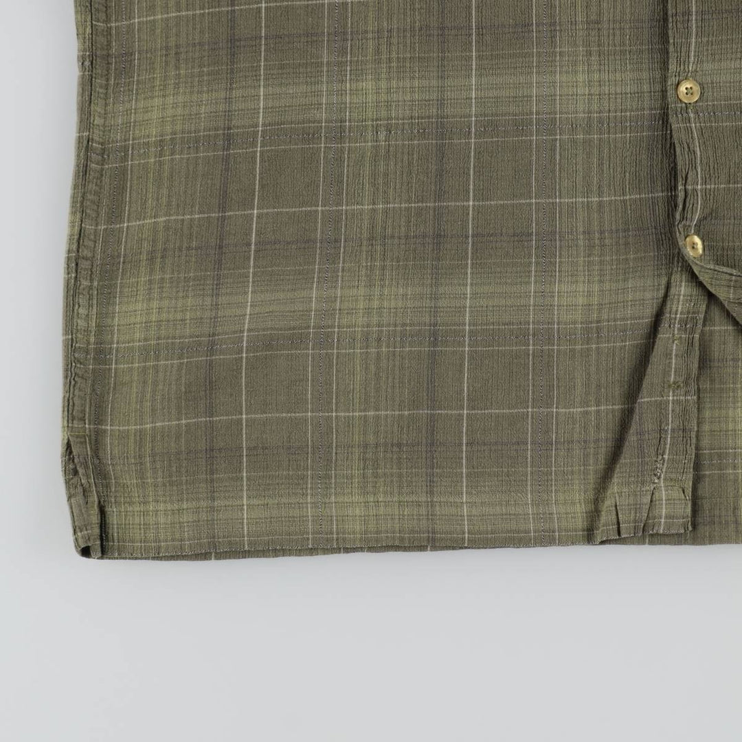 Perry Ellis short-sleeved cotton check shirt, boxy style, men's size L equivalent. cotton Khaki type Vintage Second Hand