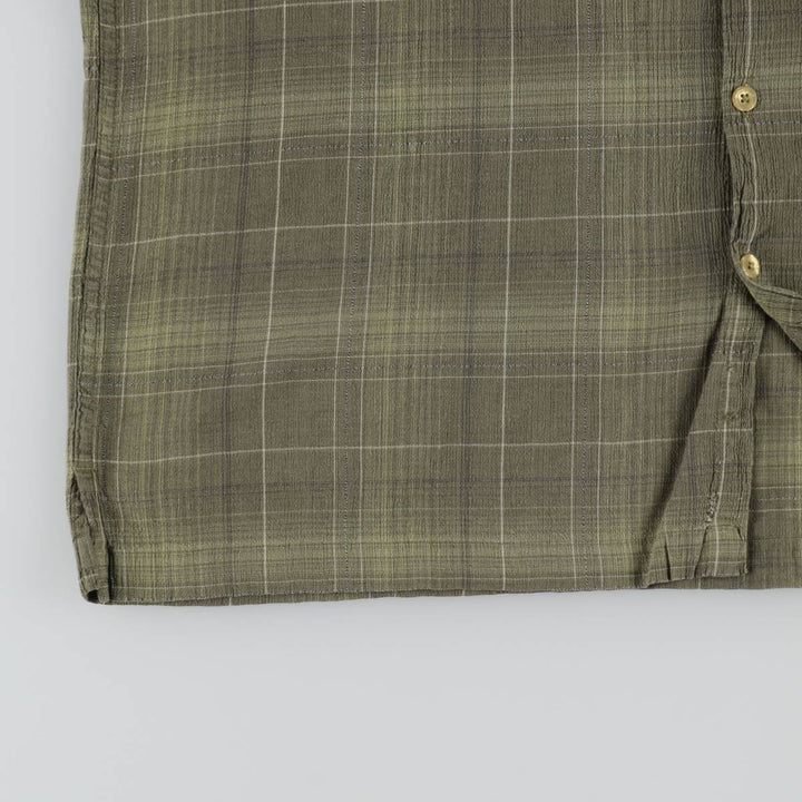 Perry Ellis short-sleeved cotton check shirt, boxy style, men's size L equivalent. cotton Khaki type Vintage Second Hand