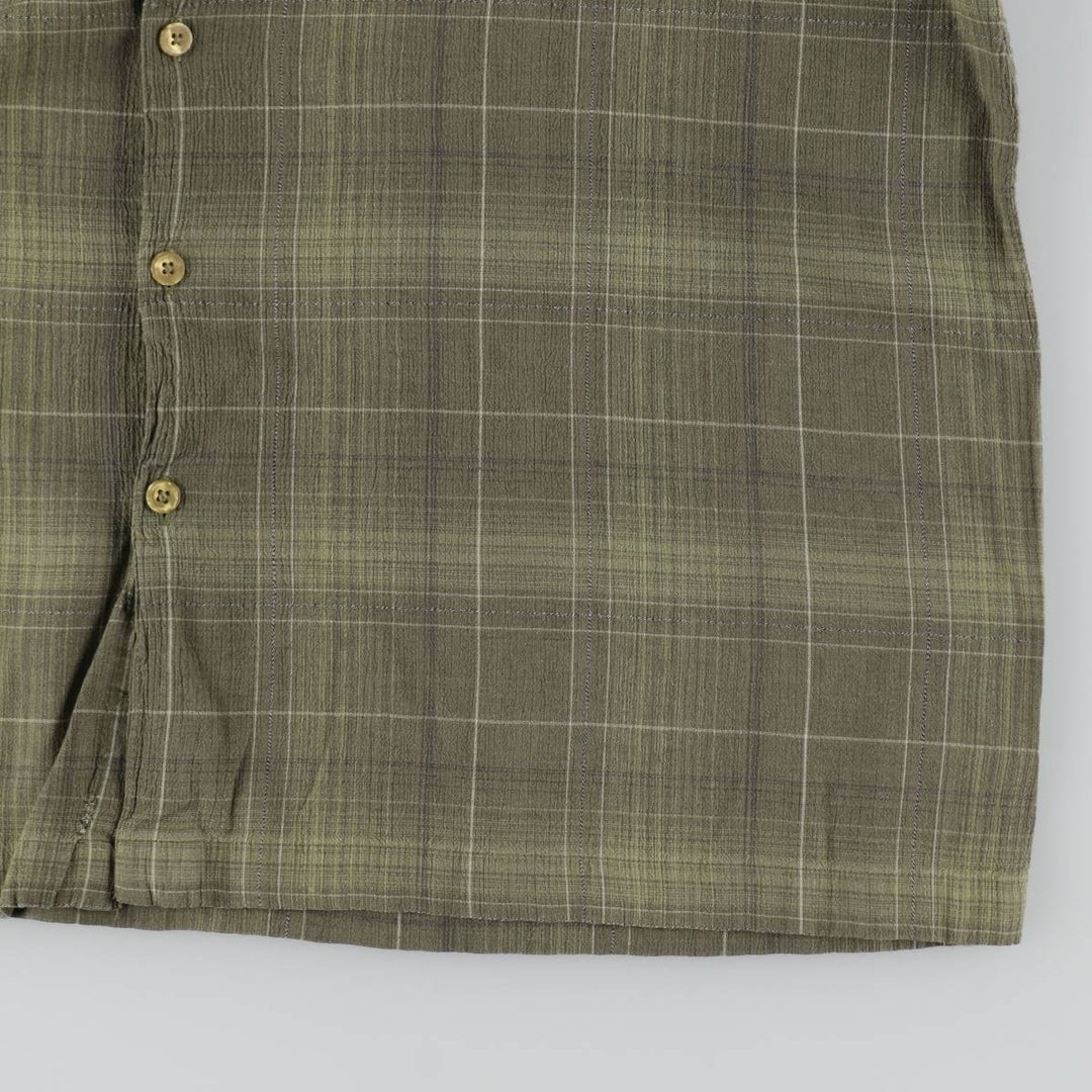Perry Ellis short-sleeved cotton check shirt, boxy style, men's size L equivalent. cotton Khaki type Vintage Second Hand