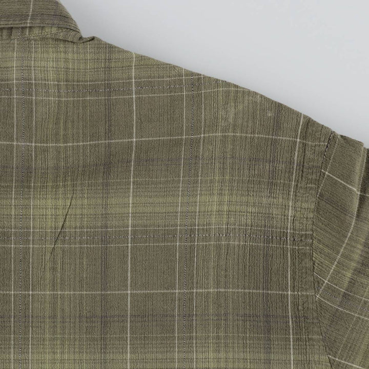 Perry Ellis short-sleeved cotton check shirt, boxy style, men's size L equivalent. cotton Khaki type Vintage Second Hand