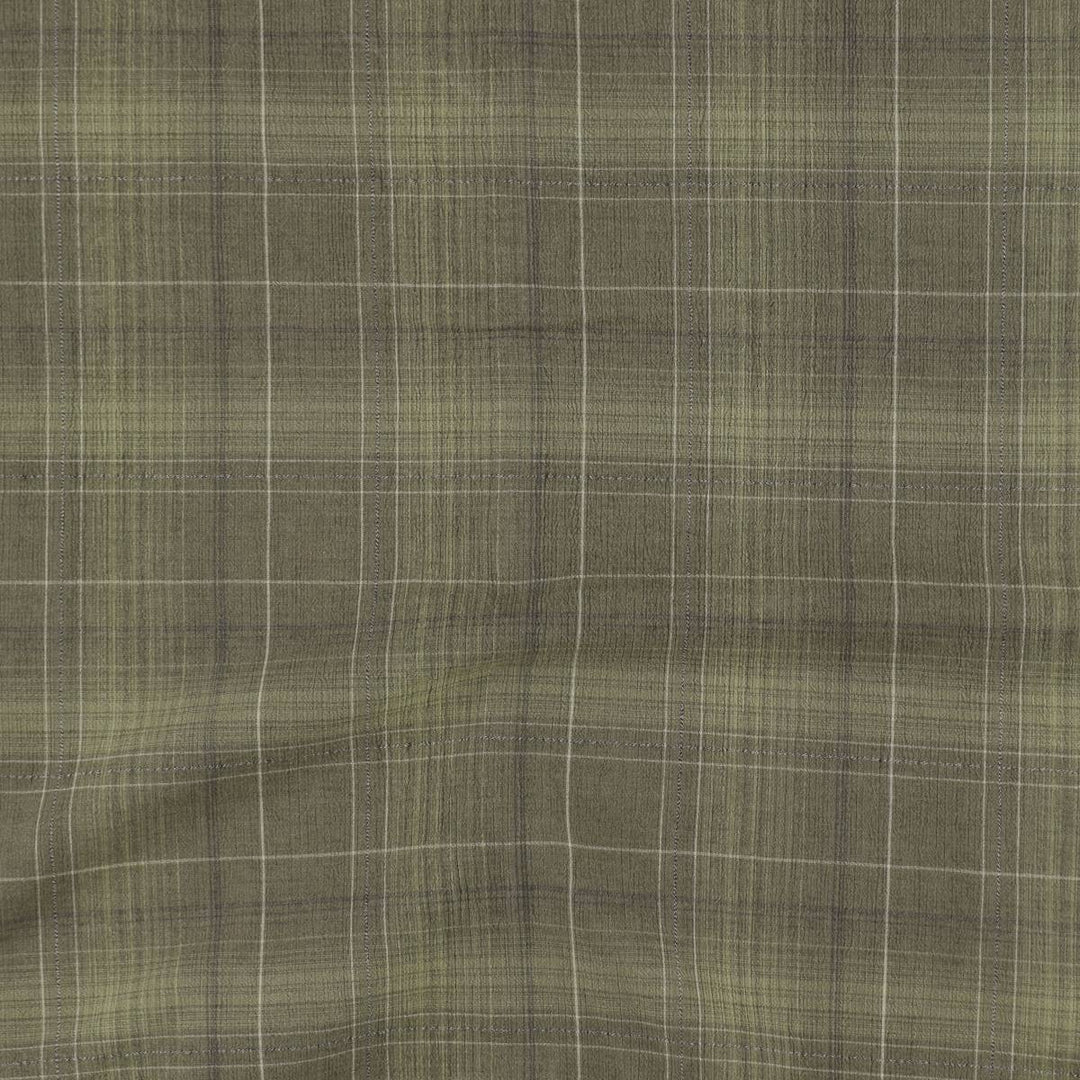 Perry Ellis short-sleeved cotton check shirt, boxy style, men's size L equivalent. cotton Khaki type Vintage Second Hand