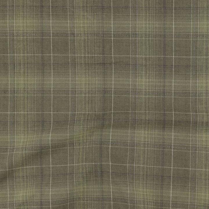 Perry Ellis short-sleeved cotton check shirt, boxy style, men's size L equivalent. cotton Khaki type Vintage Second Hand