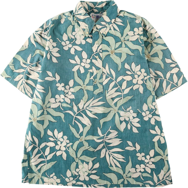 90'S Reyn Spooner Swimwear Tag Bikini Tag All-over Botanical Pattern Pullover Button-down Aloha Shirt Men's Size L (approx.) cotton green type Vintage Second Hand