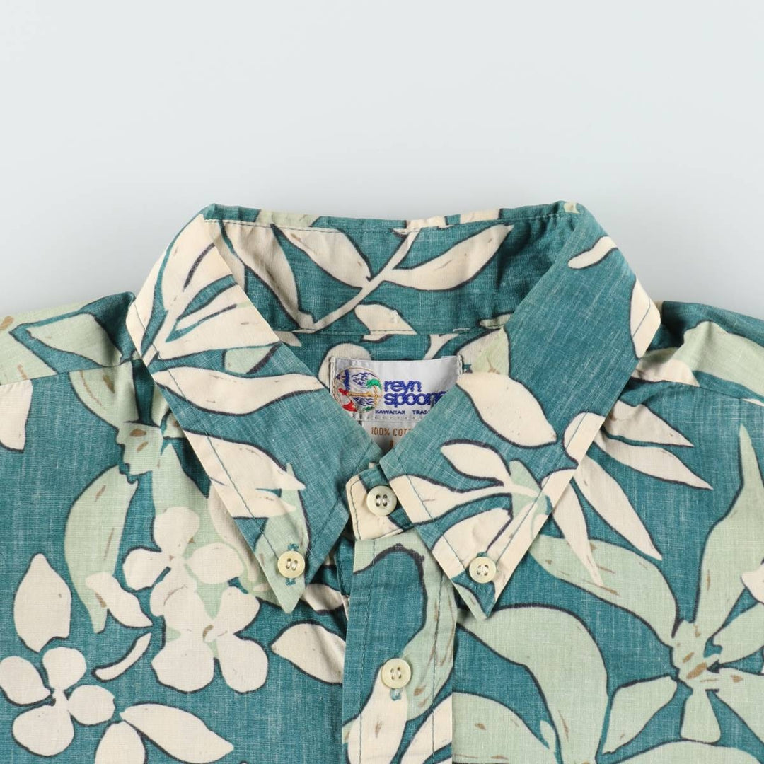 90'S Reyn Spooner Swimwear Tag Bikini Tag All-over Botanical Pattern Pullover Button-down Aloha Shirt Men's Size L (approx.) cotton green type Vintage Second Hand