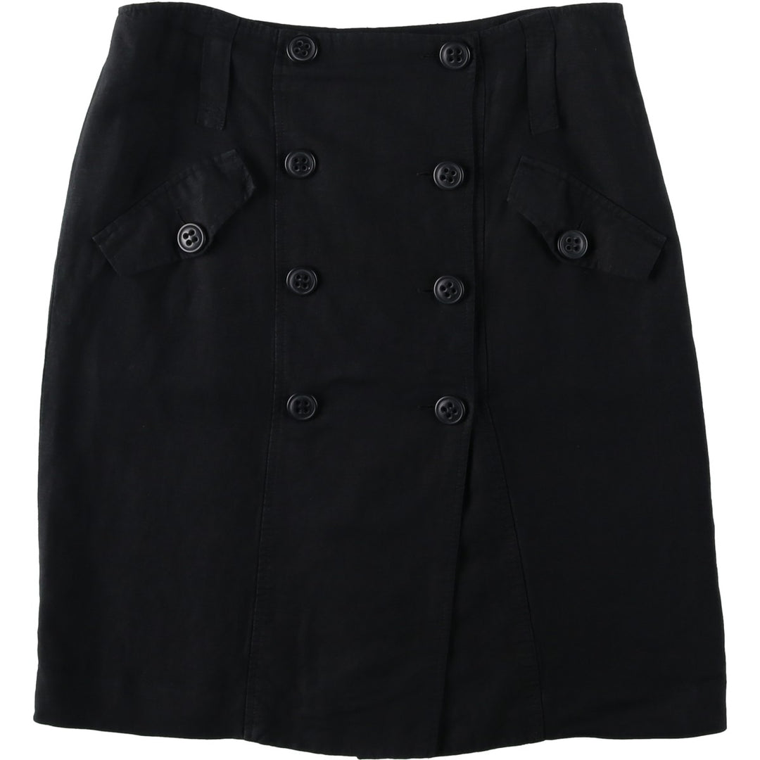 LARRY LEVINE Linen x Rayon Half-Length Wrap Skirt, Women's Size L (approx.) linen black type Vintage Second Hand