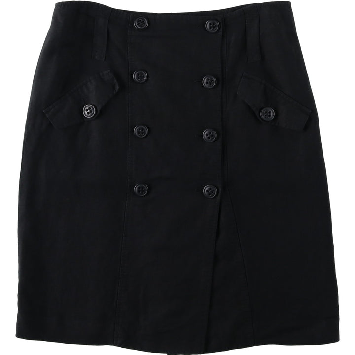 LARRY LEVINE Linen x Rayon Half-Length Wrap Skirt, Women's Size L (approx.) linen black type Vintage Second Hand