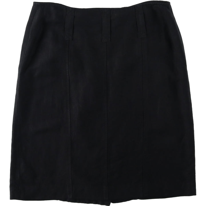 LARRY LEVINE Linen x Rayon Half-Length Wrap Skirt, Women's Size L (approx.) linen black type Vintage Second Hand