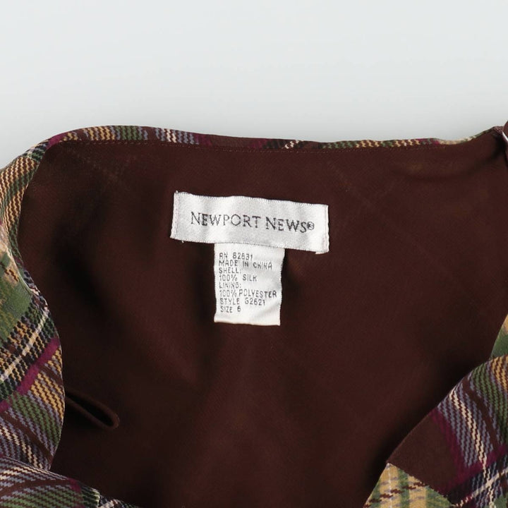 NEWPORT NEWS Check Pattern Midi Length Irregular Hem Tiered Skirt (Women's Size L) silk dark chocolate Vintage Second Hand