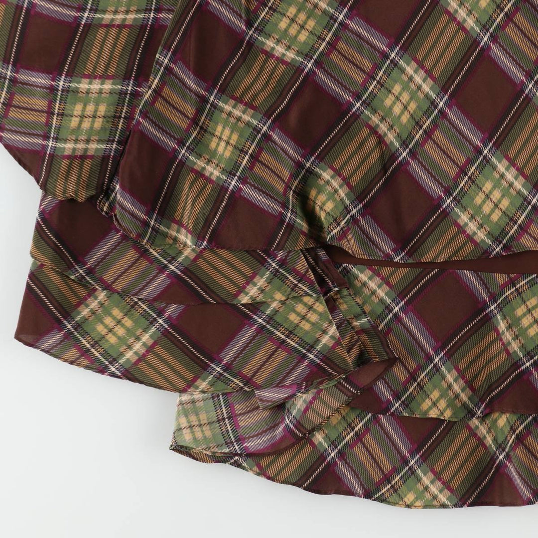 NEWPORT NEWS Check Pattern Midi Length Irregular Hem Tiered Skirt (Women's Size L) silk dark chocolate Vintage Second Hand