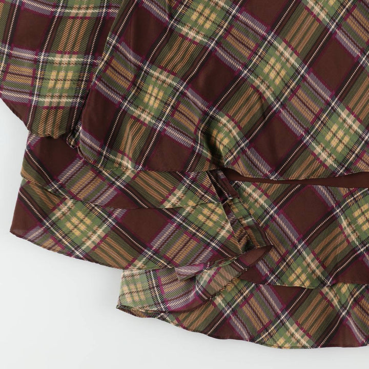 NEWPORT NEWS Check Pattern Midi Length Irregular Hem Tiered Skirt (Women's Size L) silk dark chocolate Vintage Second Hand