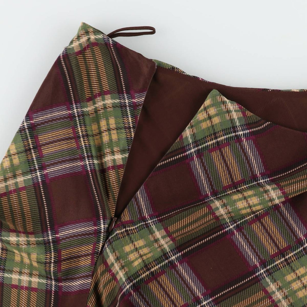 NEWPORT NEWS Check Pattern Midi Length Irregular Hem Tiered Skirt (Women's Size L) silk dark chocolate Vintage Second Hand