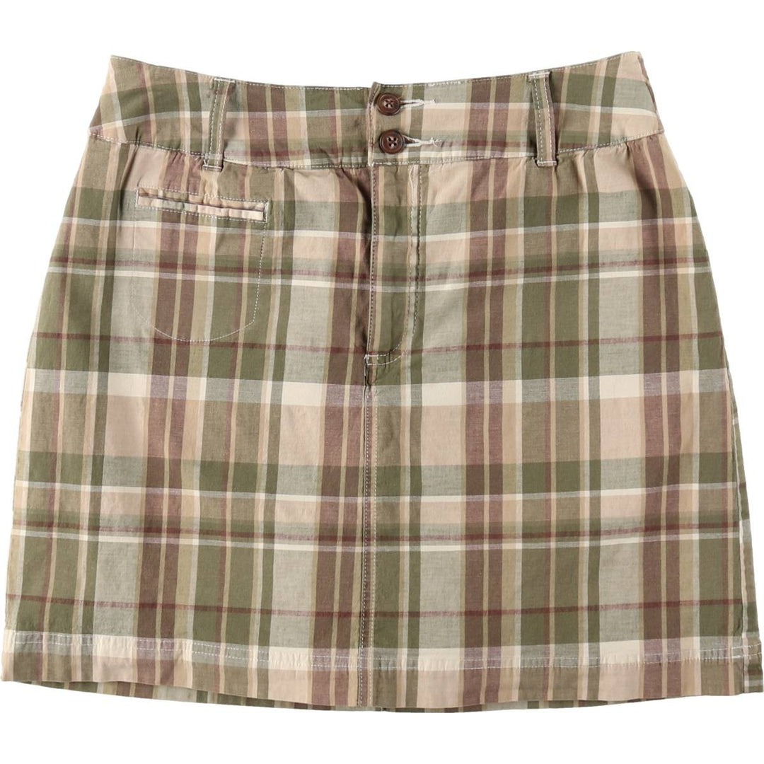 St. John's Bay stretch check pattern mini culotte skirt (women's size L equivalent) cotton Khaki type Vintage Second Hand