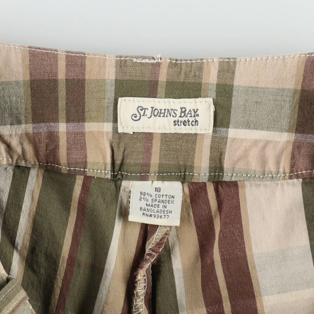 St. John's Bay stretch check pattern mini culotte skirt (women's size L equivalent) cotton Khaki type Vintage Second Hand