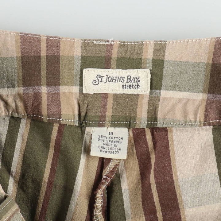 St. John's Bay stretch check pattern mini culotte skirt (women's size L equivalent) cotton Khaki type Vintage Second Hand