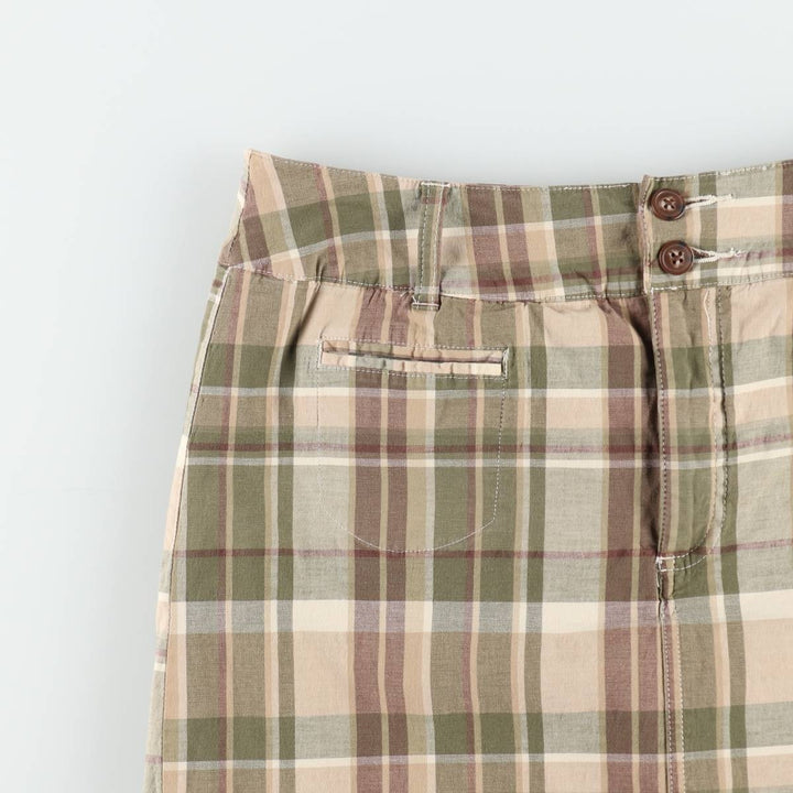 St. John's Bay stretch check pattern mini culotte skirt (women's size L equivalent) cotton Khaki type Vintage Second Hand