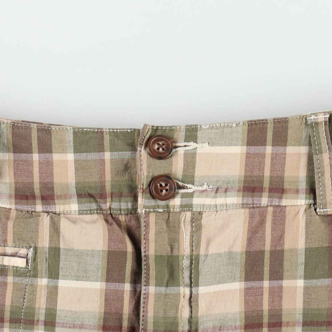 St. John's Bay stretch check pattern mini culotte skirt (women's size L equivalent) cotton Khaki type Vintage Second Hand