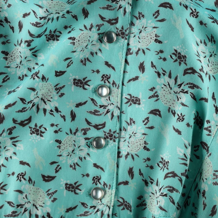 70s-80'S Desert West all-over botanical pattern long, short-sleeved, flared dress, made in USA, women's size M equivalent, vintage. Rayon Mint green Vintage Second Hand