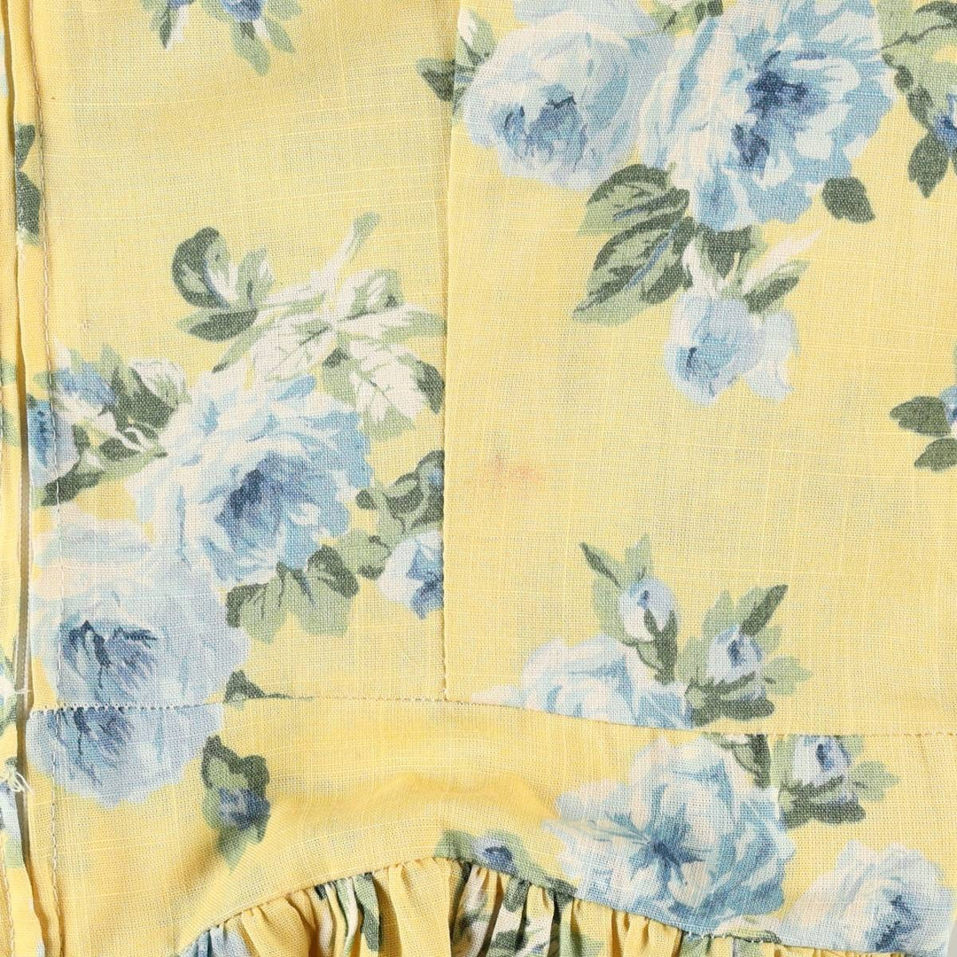 All-over floral print maxi dress with three-quarter sleeves and flared hem, women's size M equivalent, vintage. unclear yellow type Vintage Second Hand