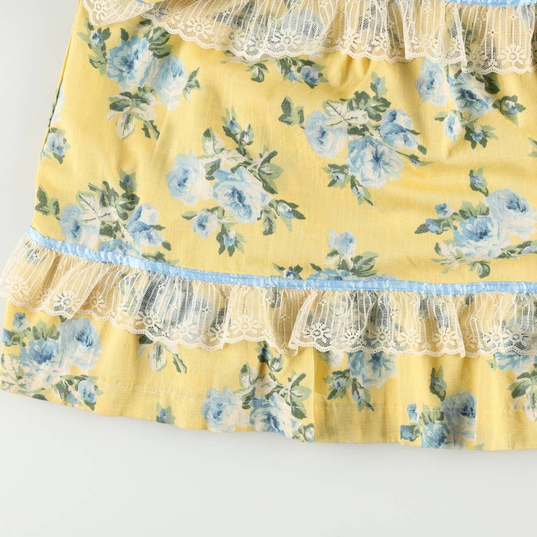 All-over floral print maxi dress with three-quarter sleeves and flared hem, women's size M equivalent, vintage. unclear yellow type Vintage Second Hand