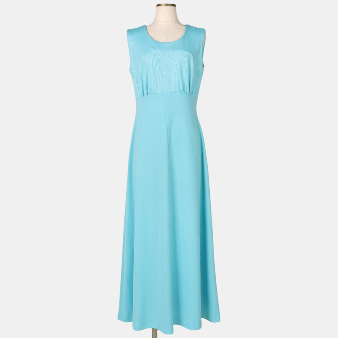 All-over print maxi sleeveless A-line dress, women's size S equivalent, vintage. unclear Blue type light blue Vintage Second Hand
