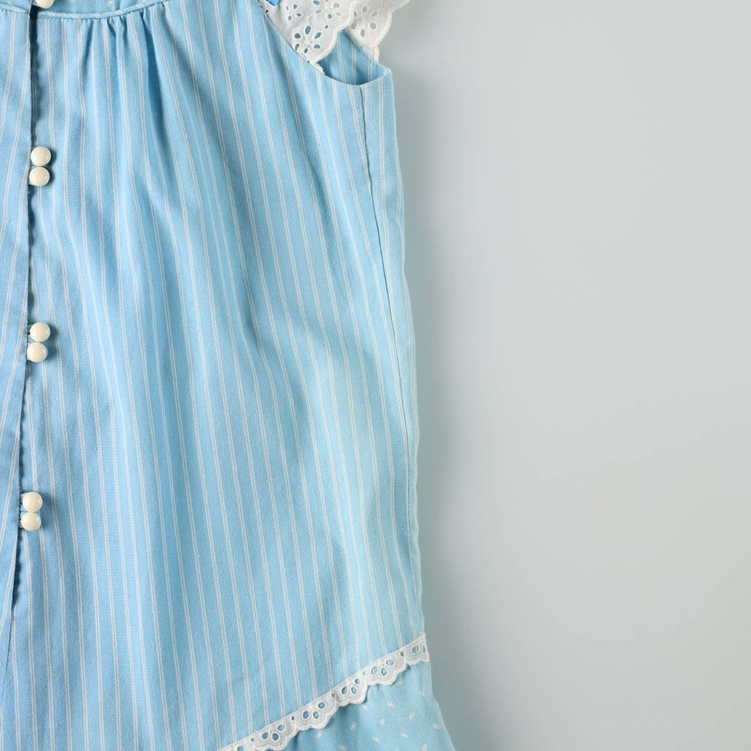 Vintage 1960s-1970'S LIBERTY HOUSE Lola Jrs. all-over print long sleeveless A-line dress, women's size M (approx.). unclear Blue type light blue Vintage Second Hand