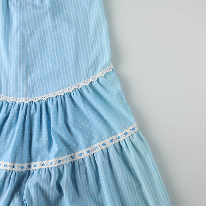 Vintage 1960s-1970'S LIBERTY HOUSE Lola Jrs. all-over print long sleeveless A-line dress, women's size M (approx.). unclear Blue type light blue Vintage Second Hand