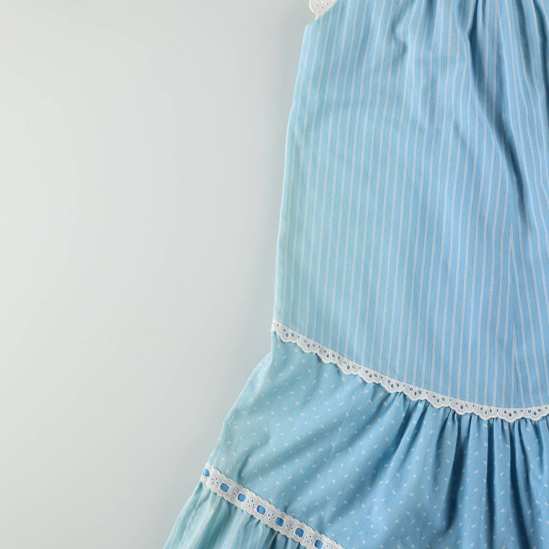 Vintage 1960s-1970'S LIBERTY HOUSE Lola Jrs. all-over print long sleeveless A-line dress, women's size M (approx.). unclear Blue type light blue Vintage Second Hand