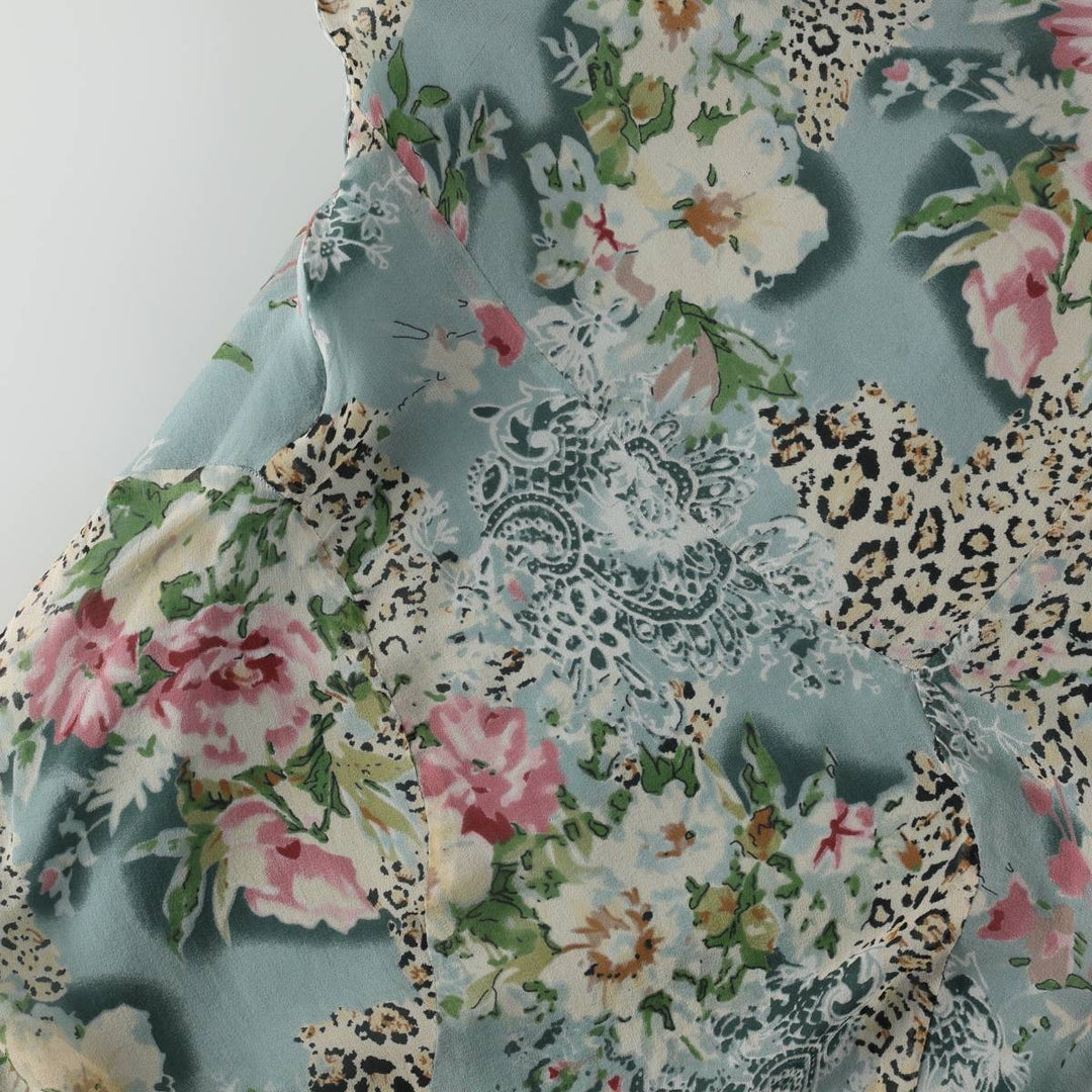 VISION All-over print, half-length, bead embroidered, sleeveless A-line dress, women's size L (approx.) silk Blue type light blue Vintage Second Hand