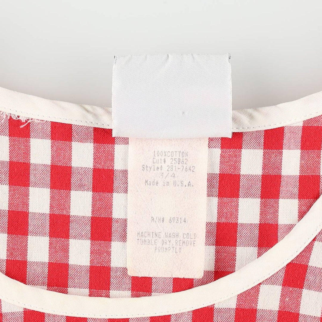 GRANITE Gingham Check Long Short-Sleeve Flared Dress, Made in USA, Women's Size M (Equivalent), Vintage cotton red type Vintage Second Hand