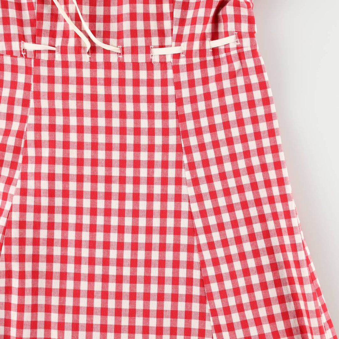 GRANITE Gingham Check Long Short-Sleeve Flared Dress, Made in USA, Women's Size M (Equivalent), Vintage cotton red type Vintage Second Hand