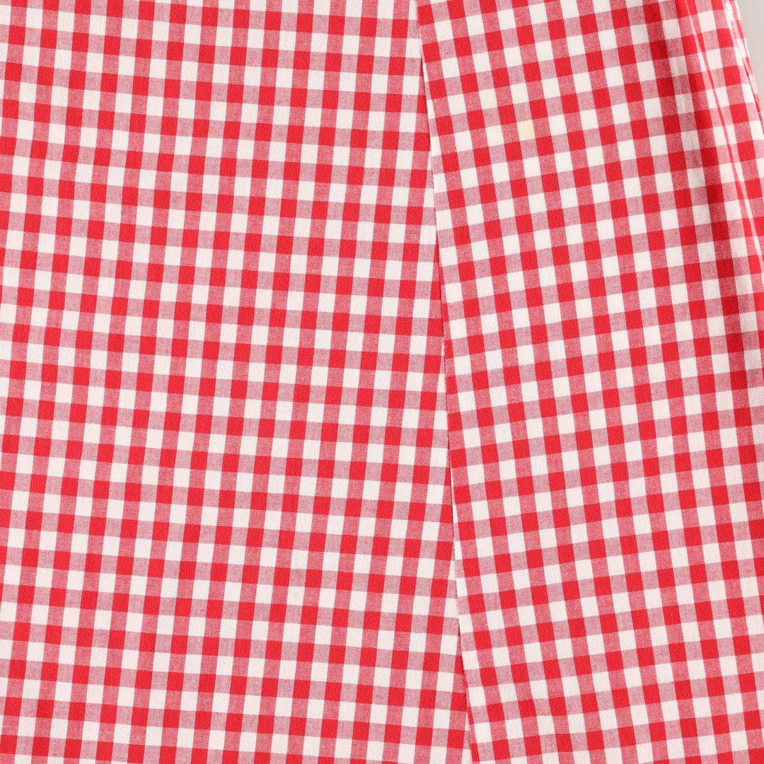 GRANITE Gingham Check Long Short-Sleeve Flared Dress, Made in USA, Women's Size M (Equivalent), Vintage cotton red type Vintage Second Hand