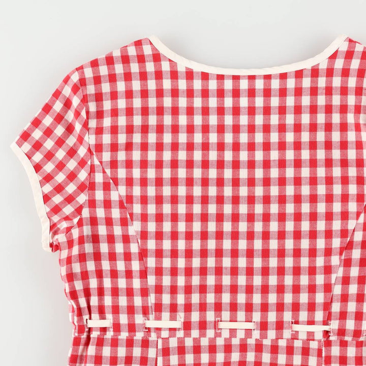 GRANITE Gingham Check Long Short-Sleeve Flared Dress, Made in USA, Women's Size M (Equivalent), Vintage cotton red type Vintage Second Hand
