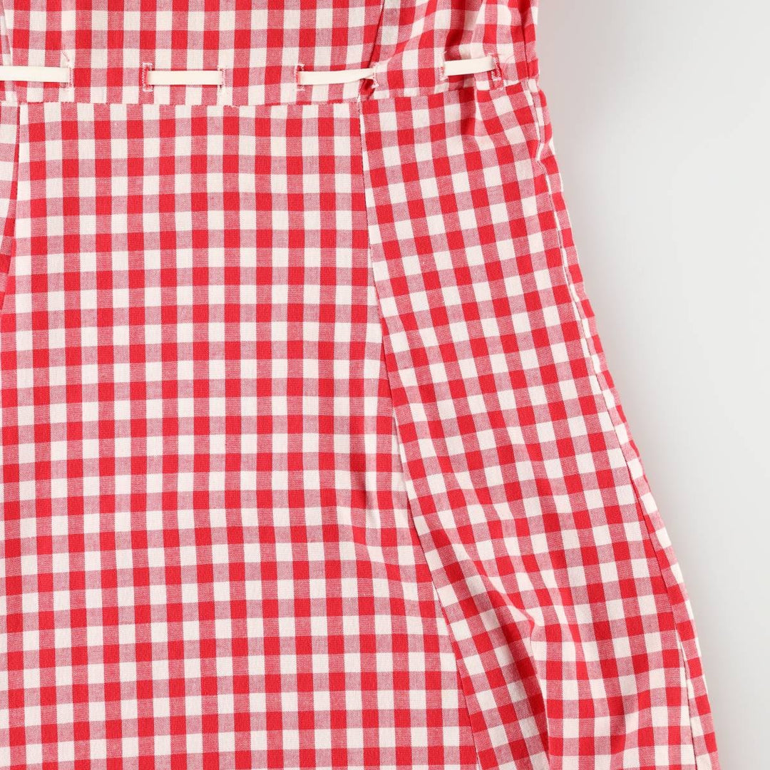 GRANITE Gingham Check Long Short-Sleeve Flared Dress, Made in USA, Women's Size M (Equivalent), Vintage cotton red type Vintage Second Hand