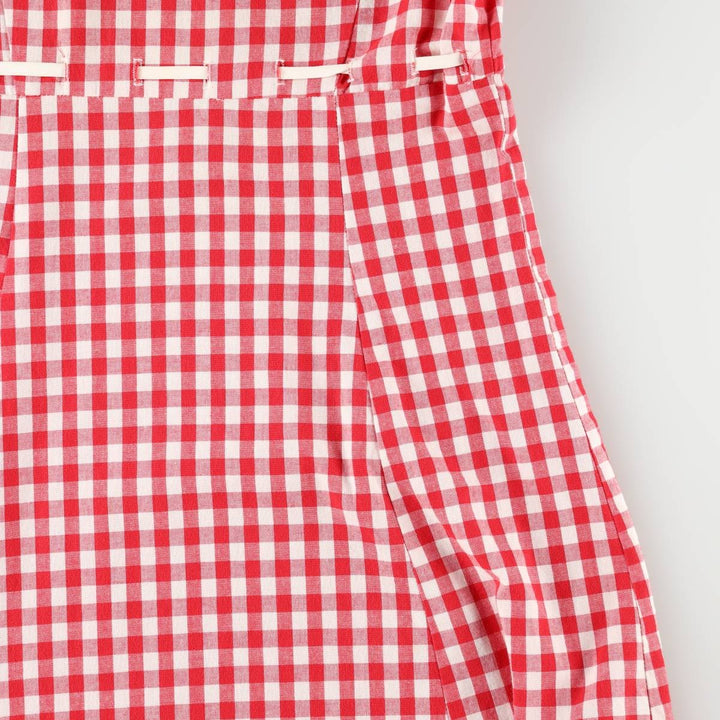 GRANITE Gingham Check Long Short-Sleeve Flared Dress, Made in USA, Women's Size M (Equivalent), Vintage cotton red type Vintage Second Hand