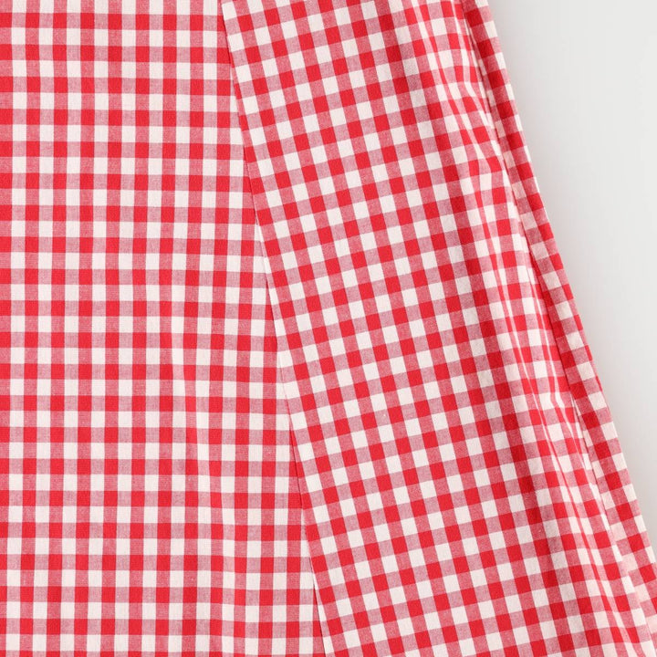 GRANITE Gingham Check Long Short-Sleeve Flared Dress, Made in USA, Women's Size M (Equivalent), Vintage cotton red type Vintage Second Hand